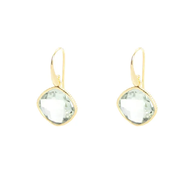 Earrings - Diamond Shape Green Amethyst & Gold Plated Sterling Silver