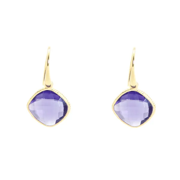 Earrings - Diamond Shape Iolite & Gold Plated Sterling Silver