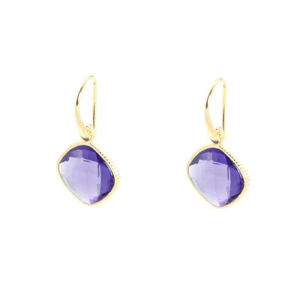 Earrings - Diamond Shape Iolite & Gold Plated Sterling Silver