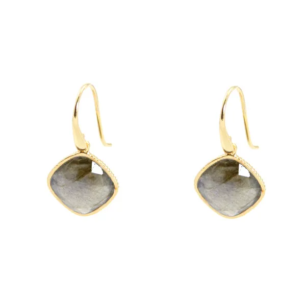 Earrings - Diamond Shape Labradorite & Gold Plated Sterling Silver