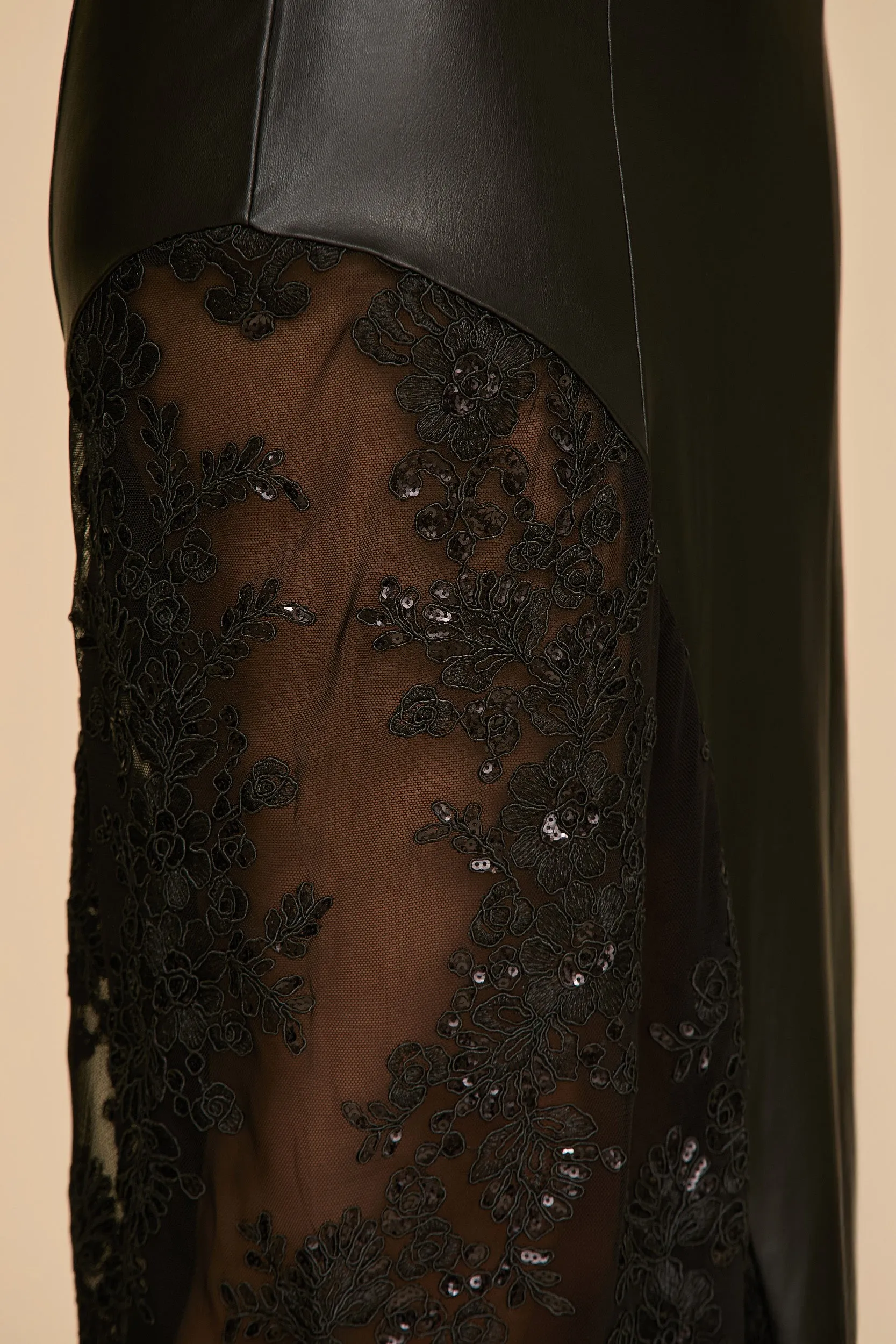 Eden Faux Leather & Lace Maxi Dress - Black