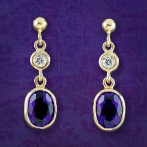 Edwardian Style Amethyst Diamond Drop Earrings 9ct Gold