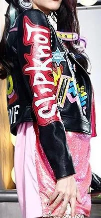 Embellished 'Rock Group' Faux Leather Jacket