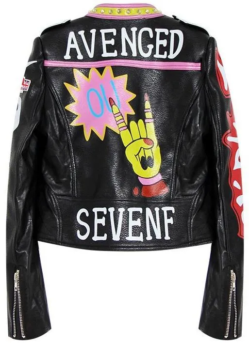 Embellished 'Rock Group' Faux Leather Jacket