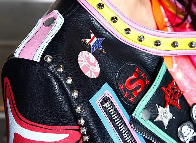 Embellished 'Rock Group' Faux Leather Jacket