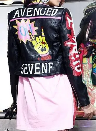 Embellished 'Rock Group' Faux Leather Jacket