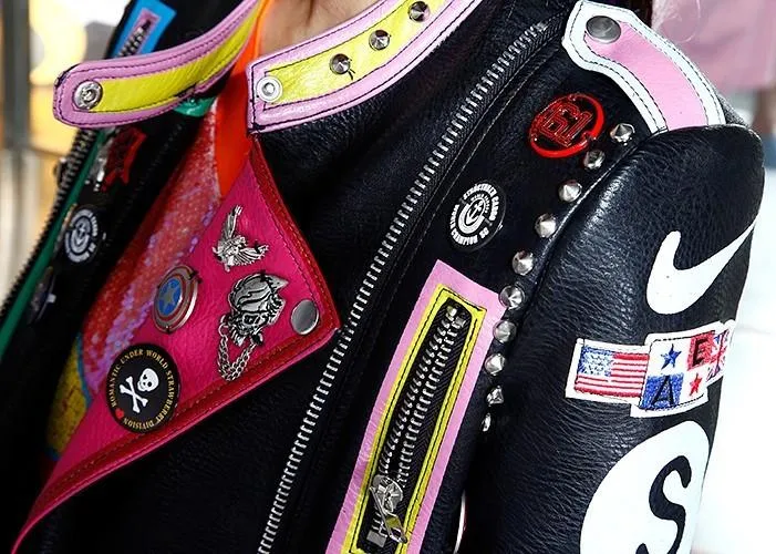 Embellished 'Rock Group' Faux Leather Jacket