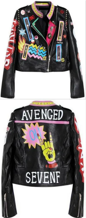 Embellished 'Rock Group' Faux Leather Jacket