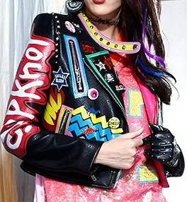 Embellished 'Rock Group' Faux Leather Jacket