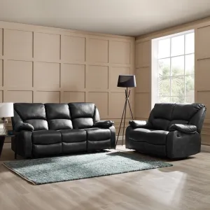 Enoch 2 3 Seater Recliner Sofa Set, Black Faux Leather