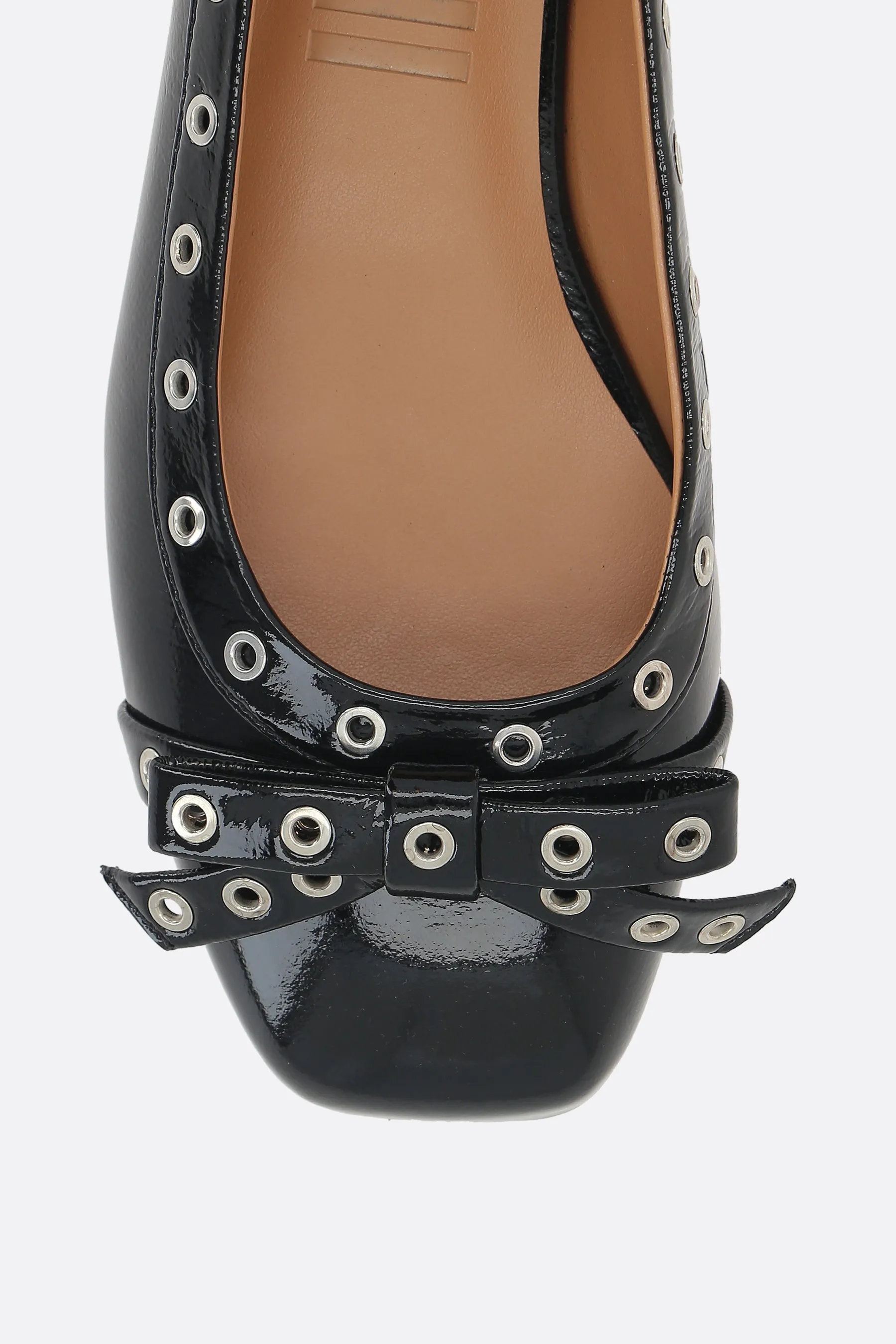 Eyelet Bow patent faux leather ballerinas