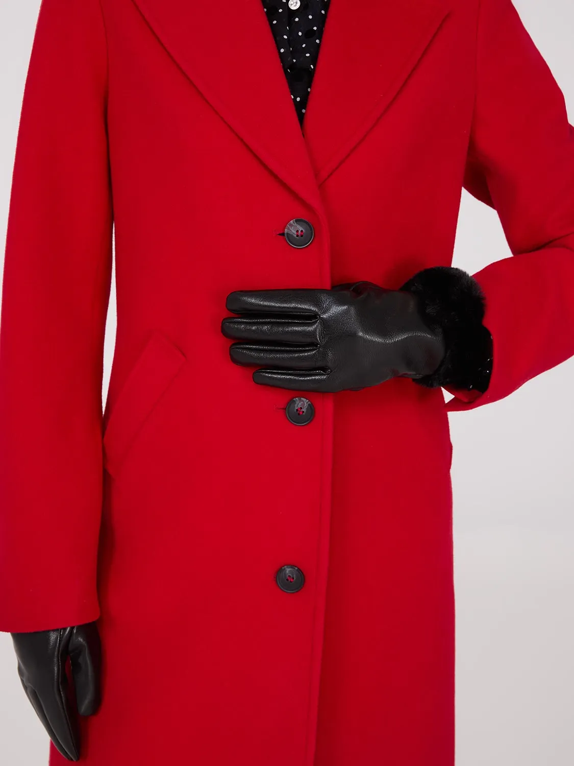 Faux Leather Gloves With Faux Fur