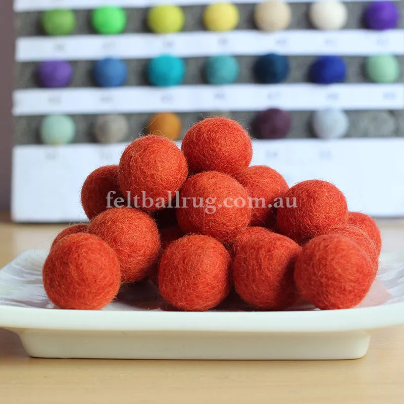 Felt Ball Burnt Orange 1 CM,  2 CM, 2.5 CM, 3 CM, 4 CM Colour 13