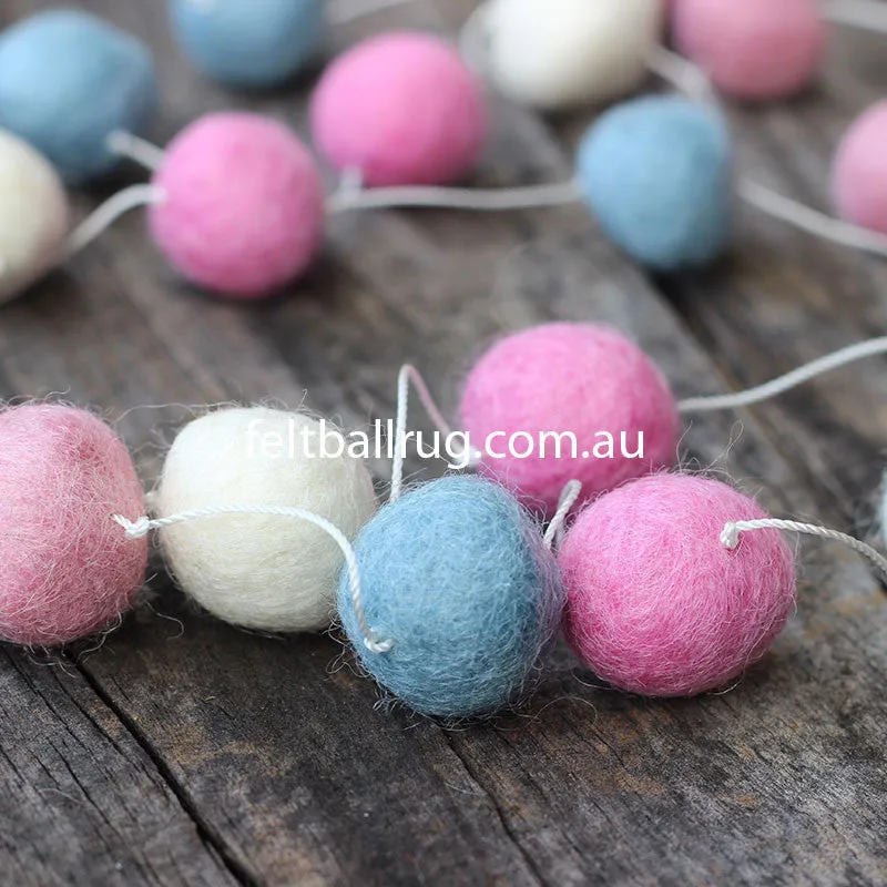 Felt Ball Garland Pink White Blue