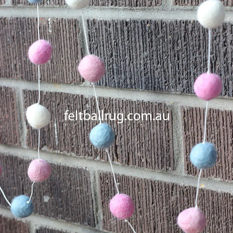 Felt Ball Garland Pink White Blue