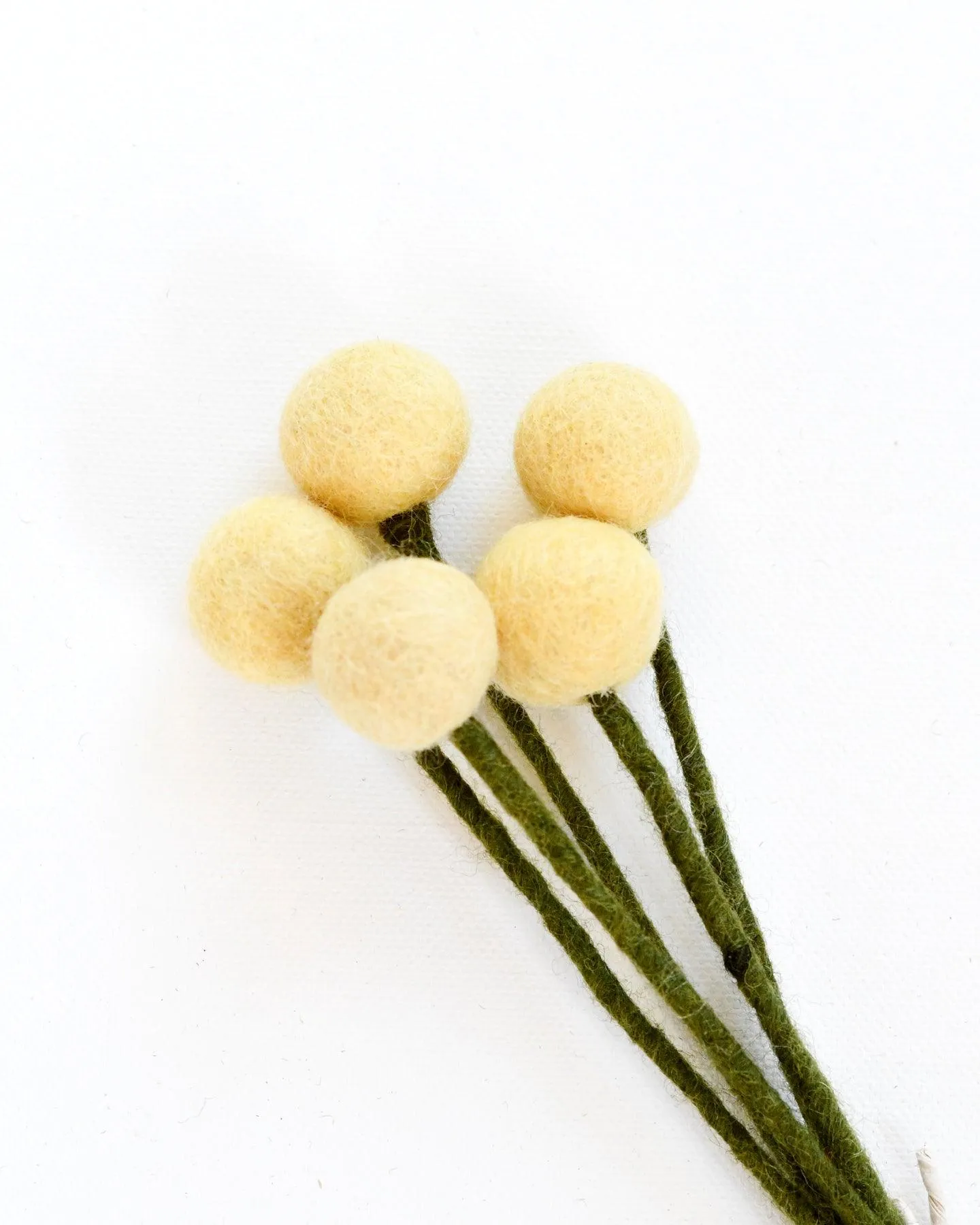 Felt Light Yellow Billy Buttons - Set of 5 Stems