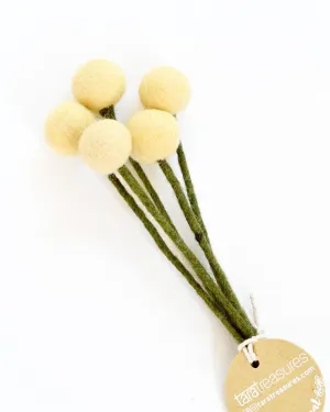 Felt Light Yellow Billy Buttons - Set of 5 Stems