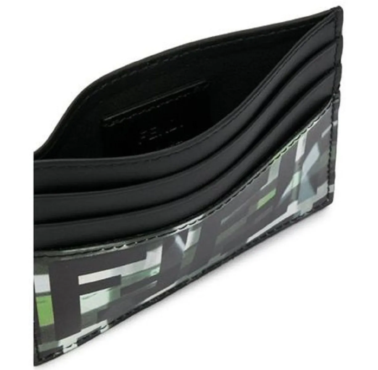 Fendi Unisex Camouflage FF Print Black Green Calf Leather Card Case 7M0164