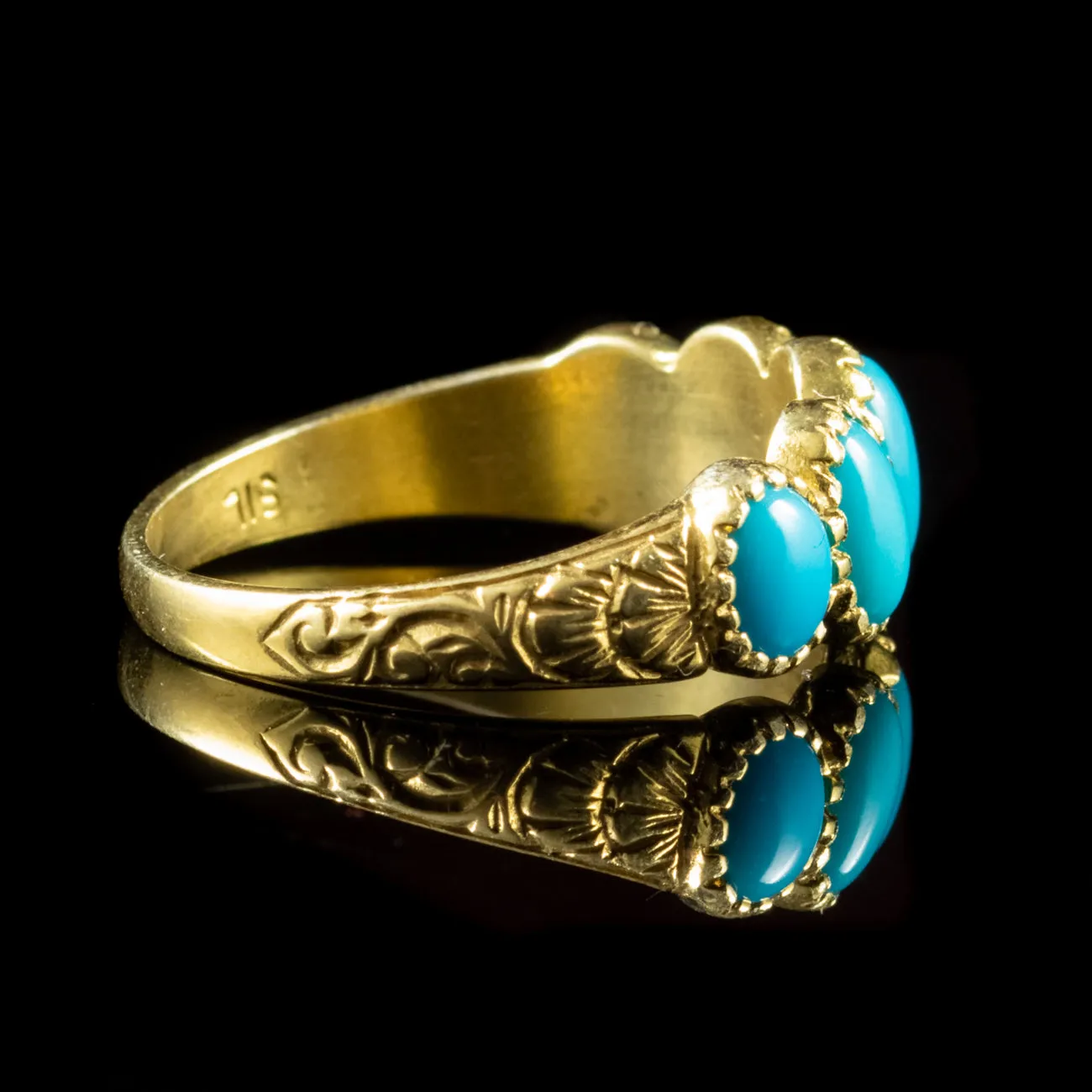 Five Stone Turquoise 18Ct Gold Silver Ring