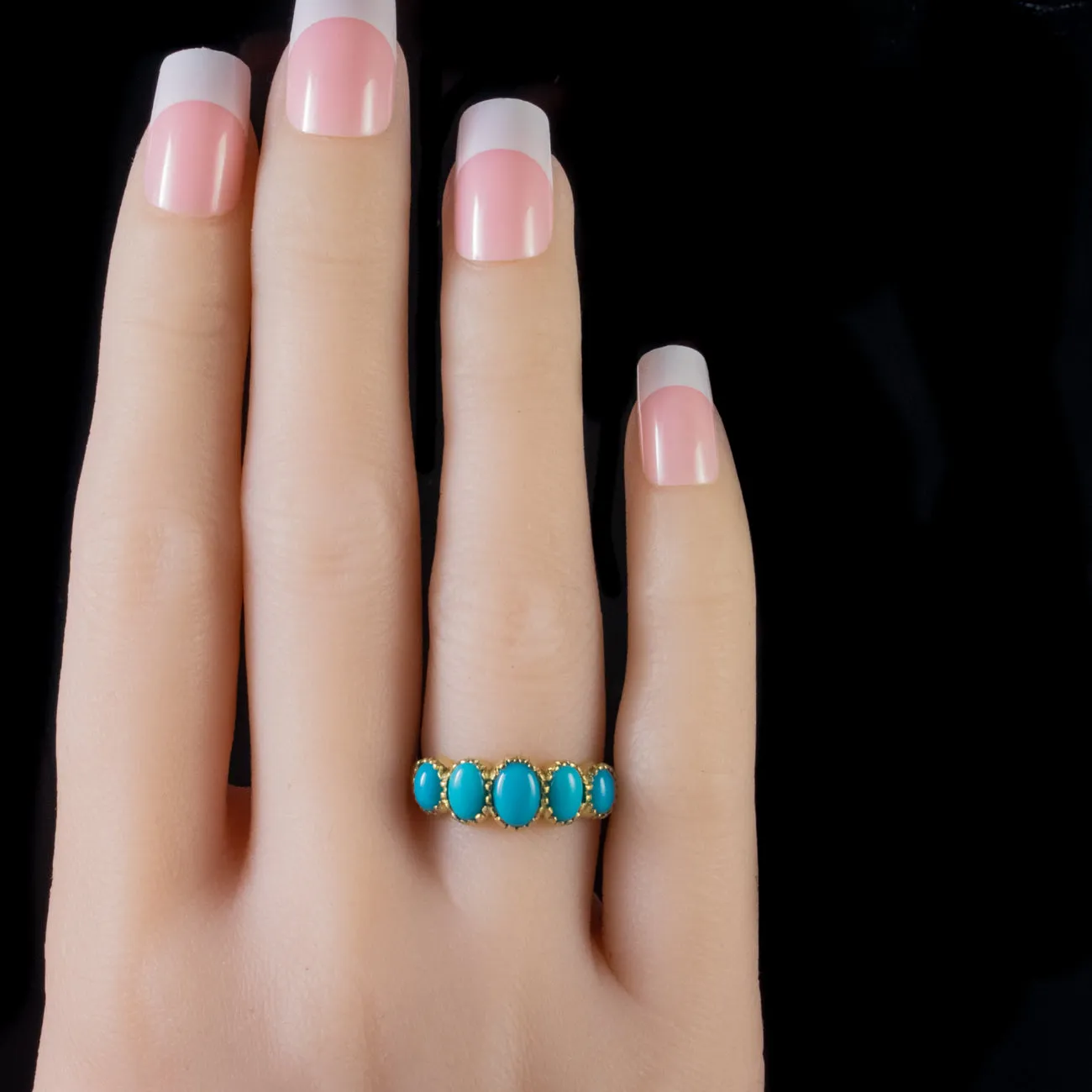 Five Stone Turquoise 18Ct Gold Silver Ring
