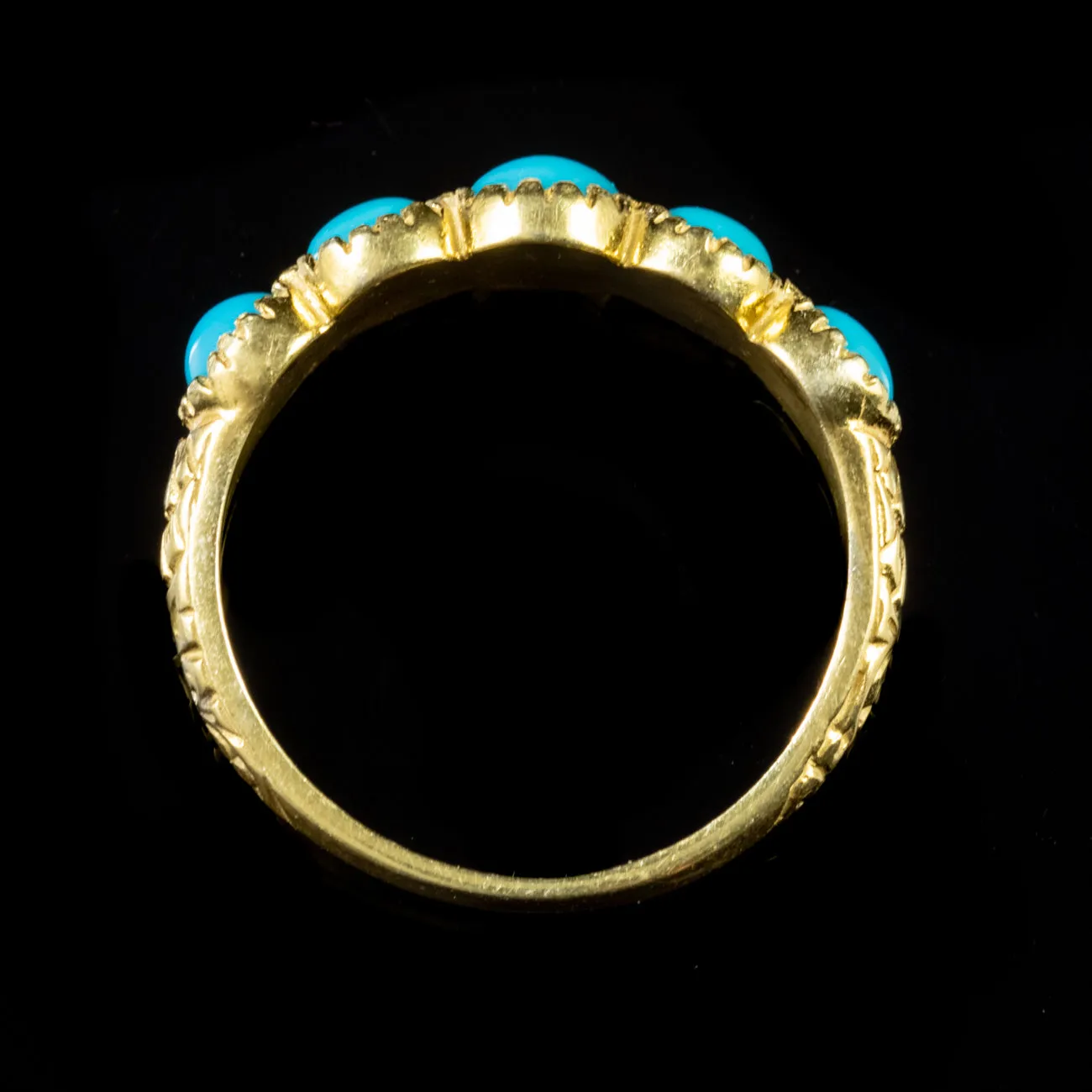 Five Stone Turquoise 18Ct Gold Silver Ring