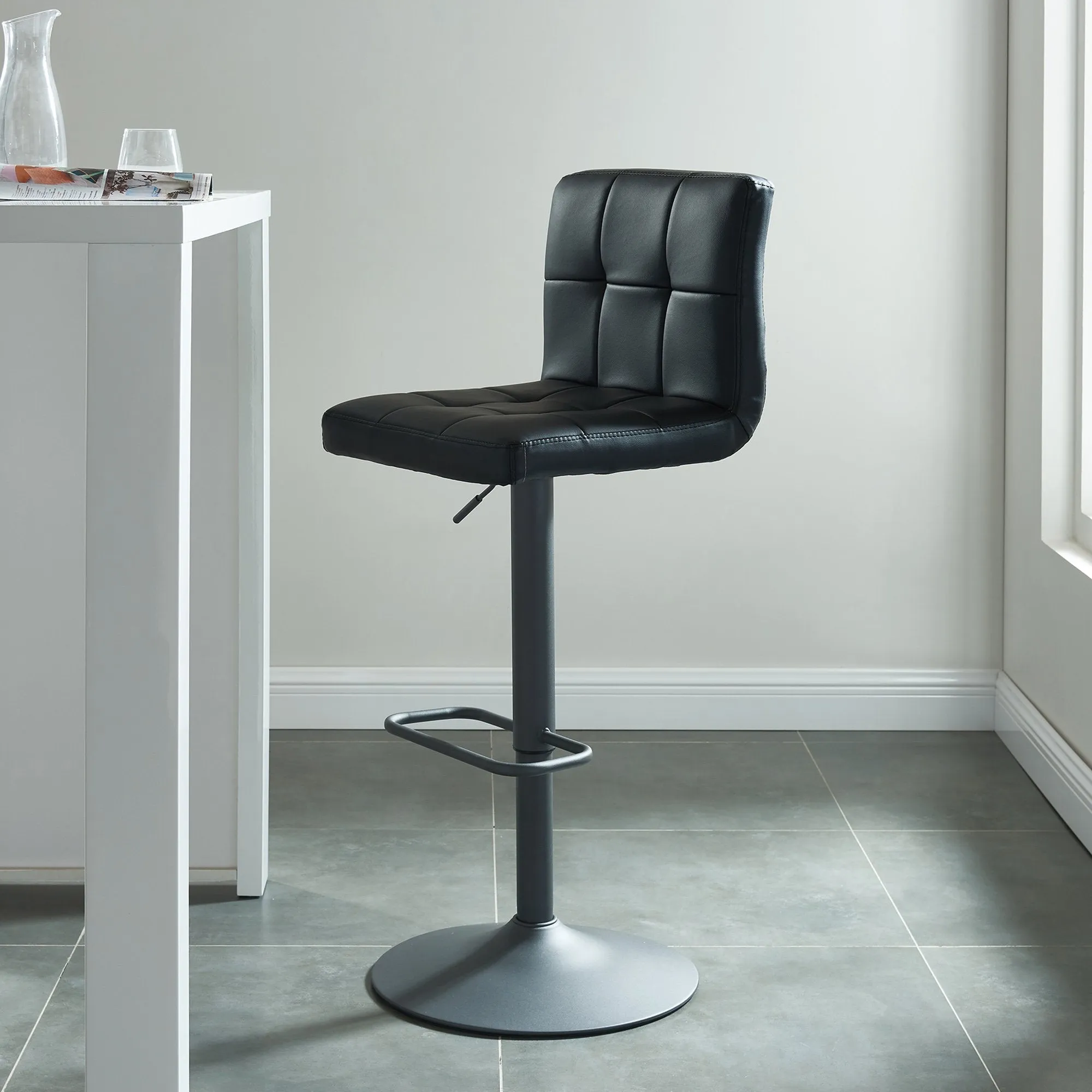 Fusion-Air Lift Stool-Black Faux Leather