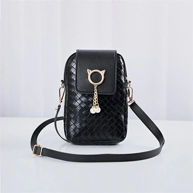 Geometric Suture Imitation Pearl Tassel Decorative Crossbody Bag