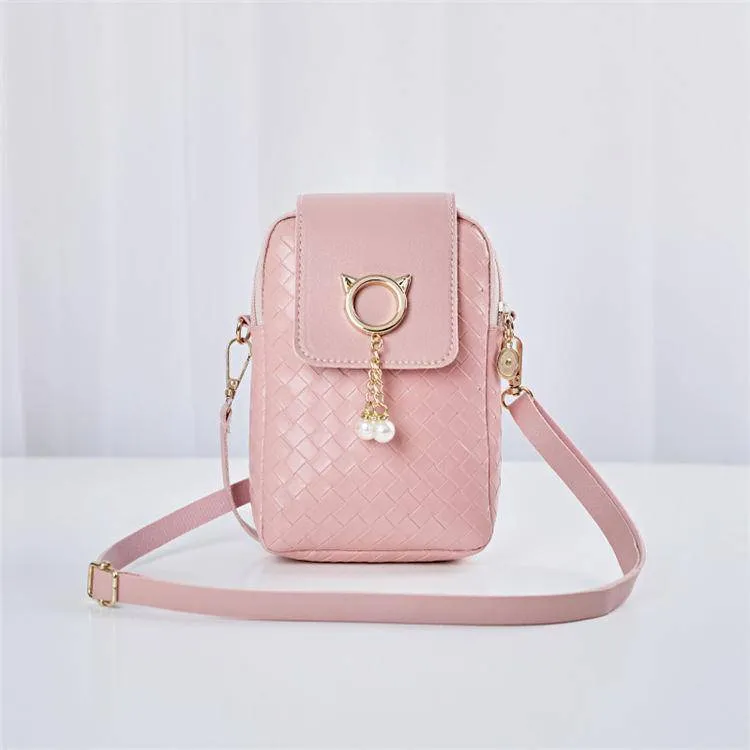 Geometric Suture Imitation Pearl Tassel Decorative Crossbody Bag