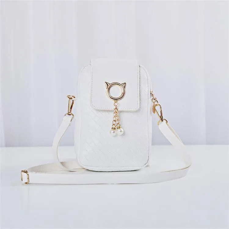 Geometric Suture Imitation Pearl Tassel Decorative Crossbody Bag