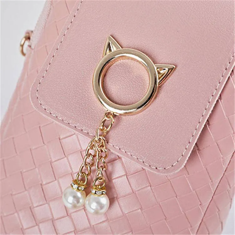 Geometric Suture Imitation Pearl Tassel Decorative Crossbody Bag