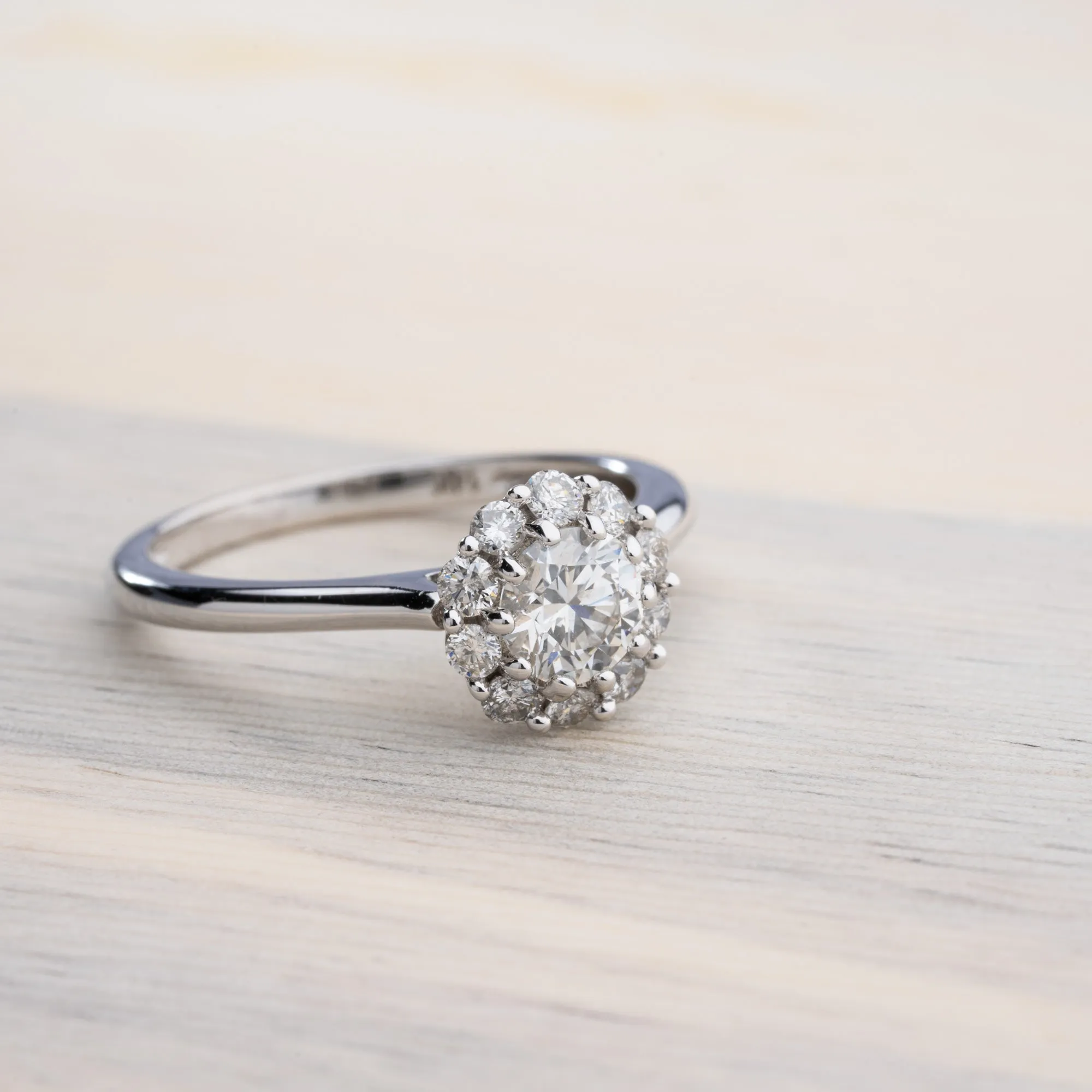 GIA Graded Round Brilliant Diamond Halo Engagement Ring