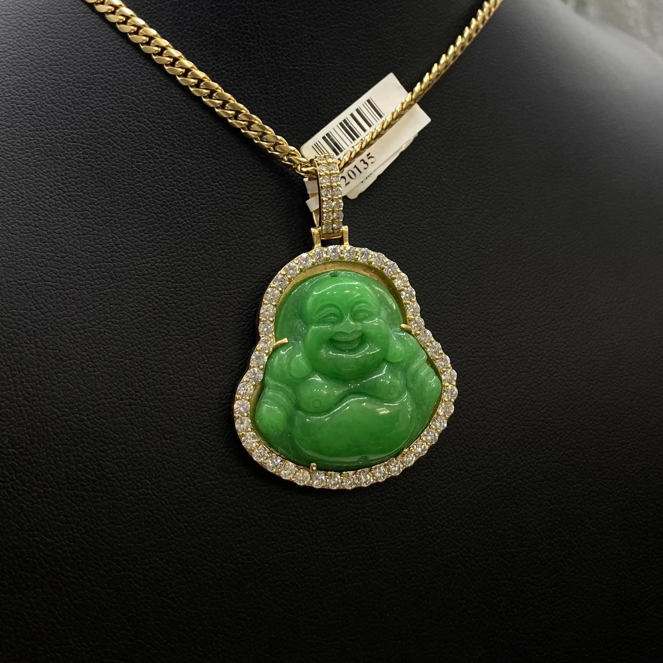 Green Buddhas Pendant 14K Yellow Gold With Diamond 2.60ct / 22.6gr