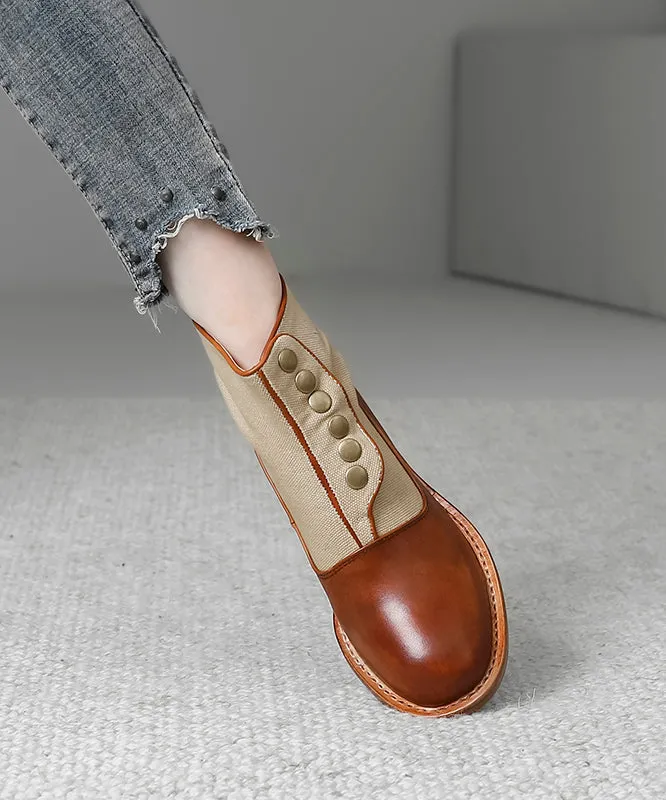 Handmade Retro Splicing Chunky Boots Brown Faux Leather ML1689