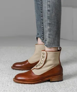 Handmade Retro Splicing Chunky Boots Brown Faux Leather ML1689