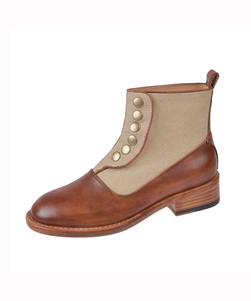 Handmade Retro Splicing Chunky Boots Brown Faux Leather ML1689