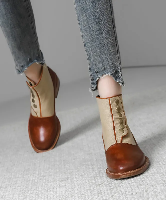 Handmade Retro Splicing Chunky Boots Brown Faux Leather ML1689
