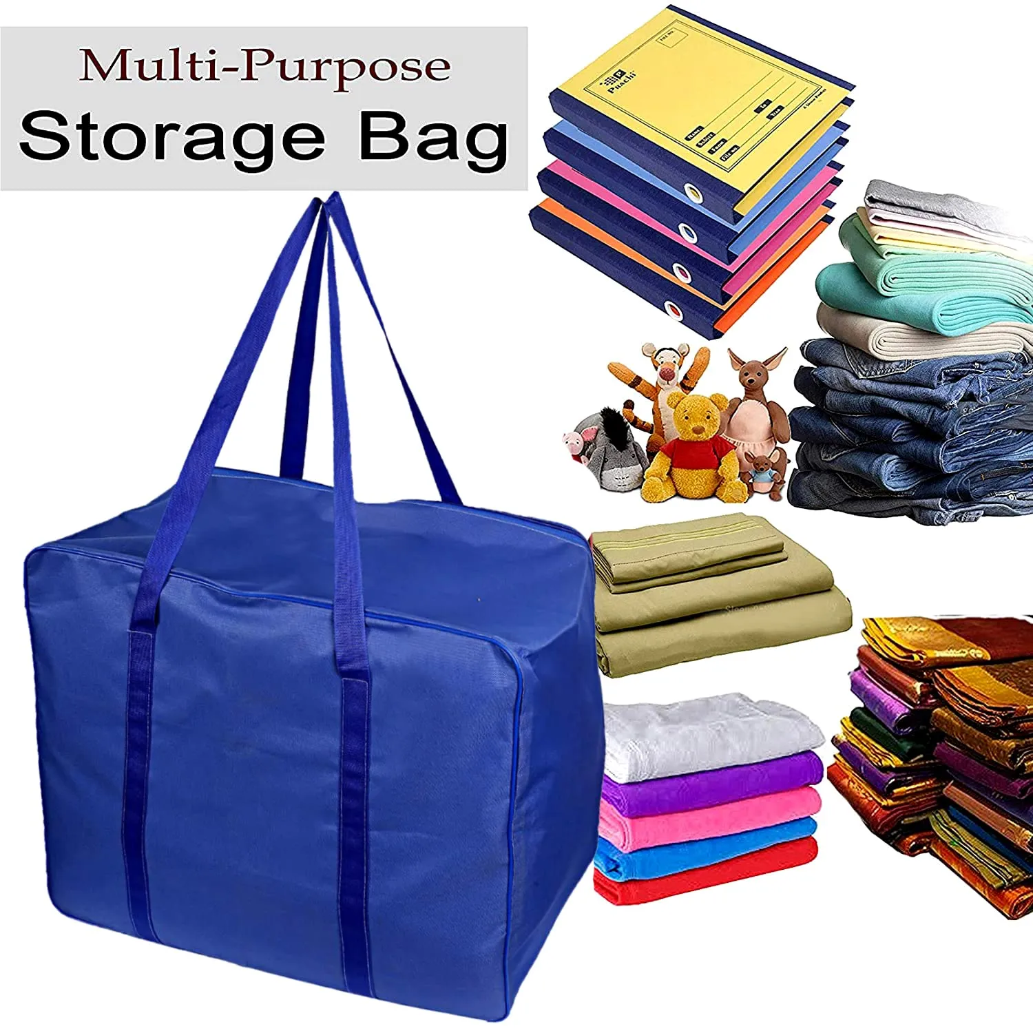 Heart Home Large Moisture Proof Wardrobe Organizer Storage Bag For Clothes With Zipper Closure and Handle- Pack of 2 (Blue)-HS43HEARTH26675