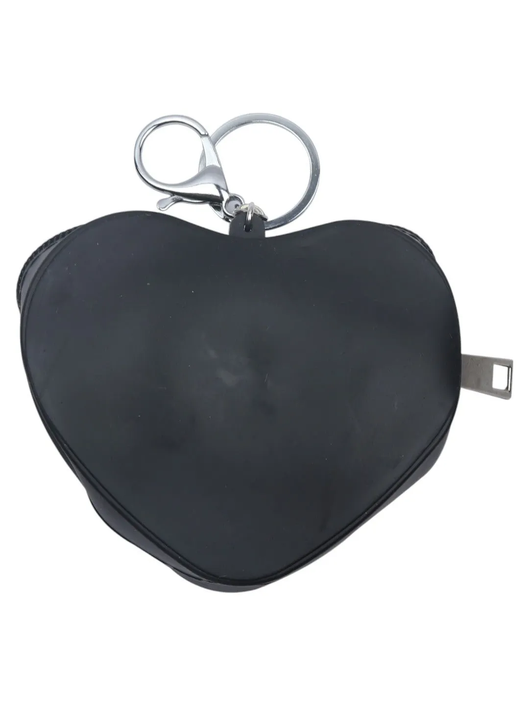 Heart-Shaped Black Coin Purse with Cute Puppy Charm and Pink Flower