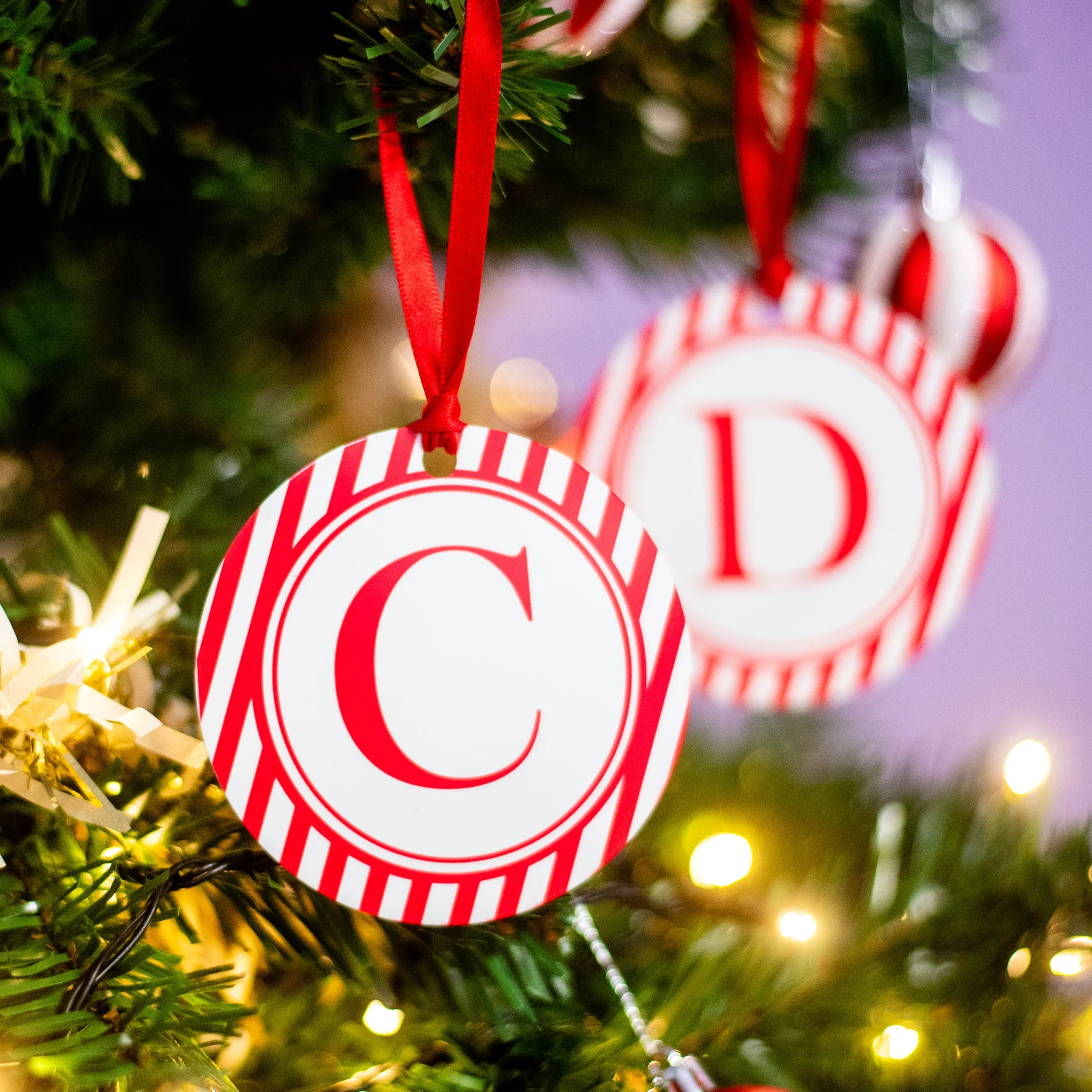 Iniital Candy Cane Christmas Tree Ornament