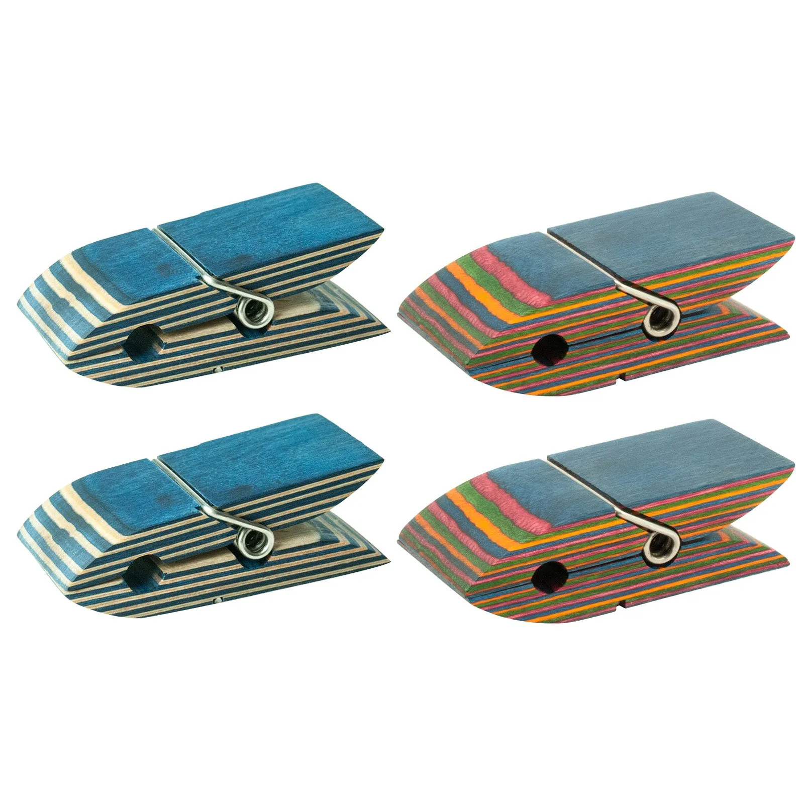 Island Bamboo Pakkawood 4 Piece Bamboo Bag Clip Set, Rainbow and Blue