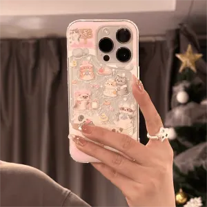 Kawaii Floating Snow Kitten Puppy Sticker iPhone Case