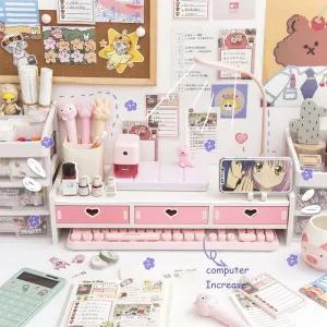Kawaii Hearts Pink Wooden Desk Organizer
