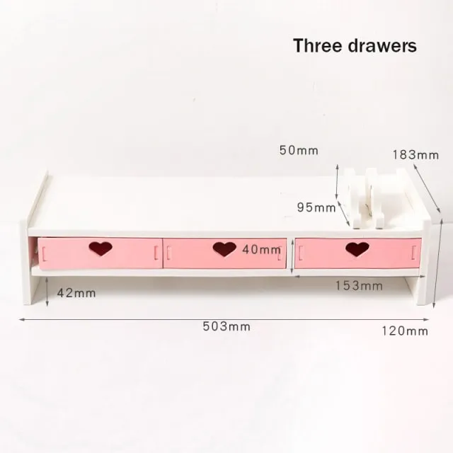 Kawaii Hearts Pink Wooden Desk Organizer