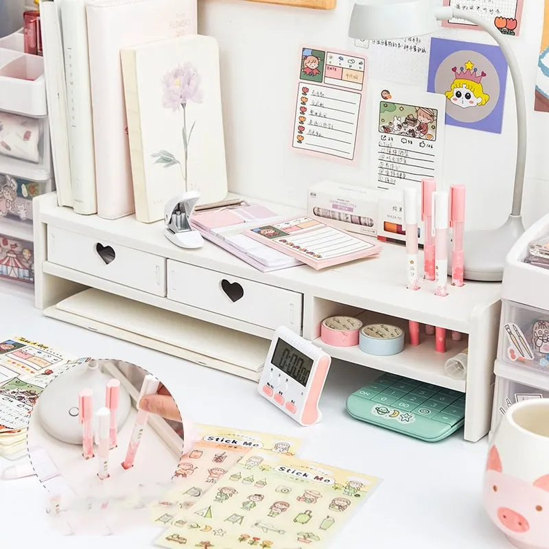 Kawaii Hearts Pink Wooden Desk Organizer