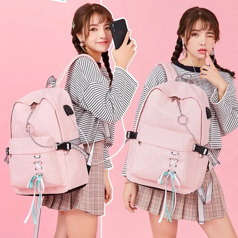 Kids USB School Backpacks - Black Green Pink Book Bags For Boys Girls Laptop Backpack with Charging Port Business Anti-theft Large Capacity Travel BookBag