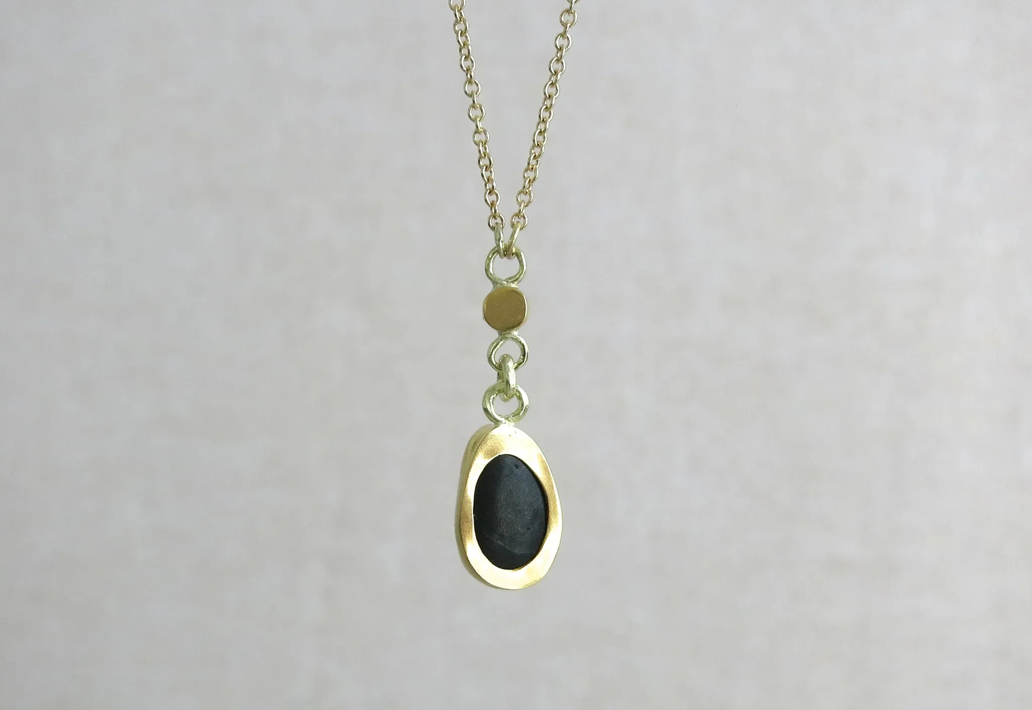 Large Black Pebble & Diamond Drop Necklace
