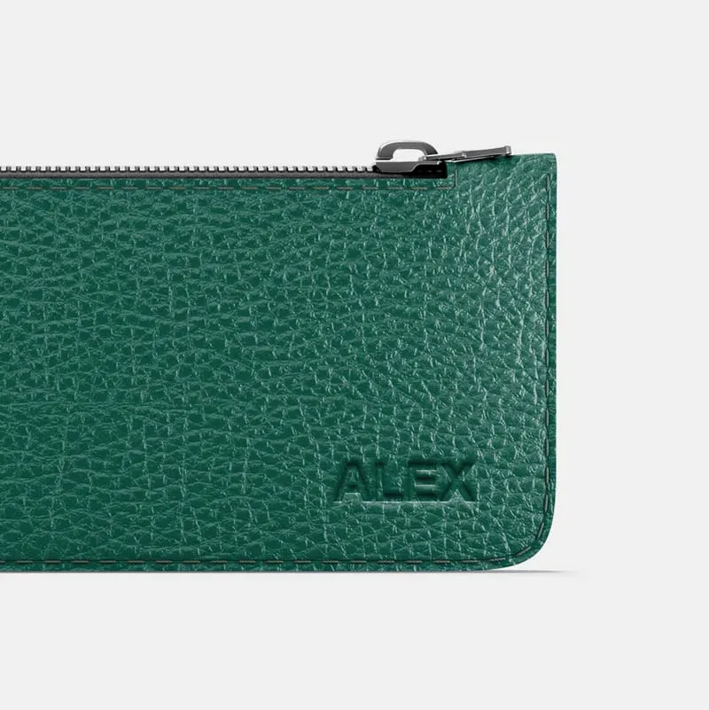 Leather Pencil Case - Avocado Green and Orange