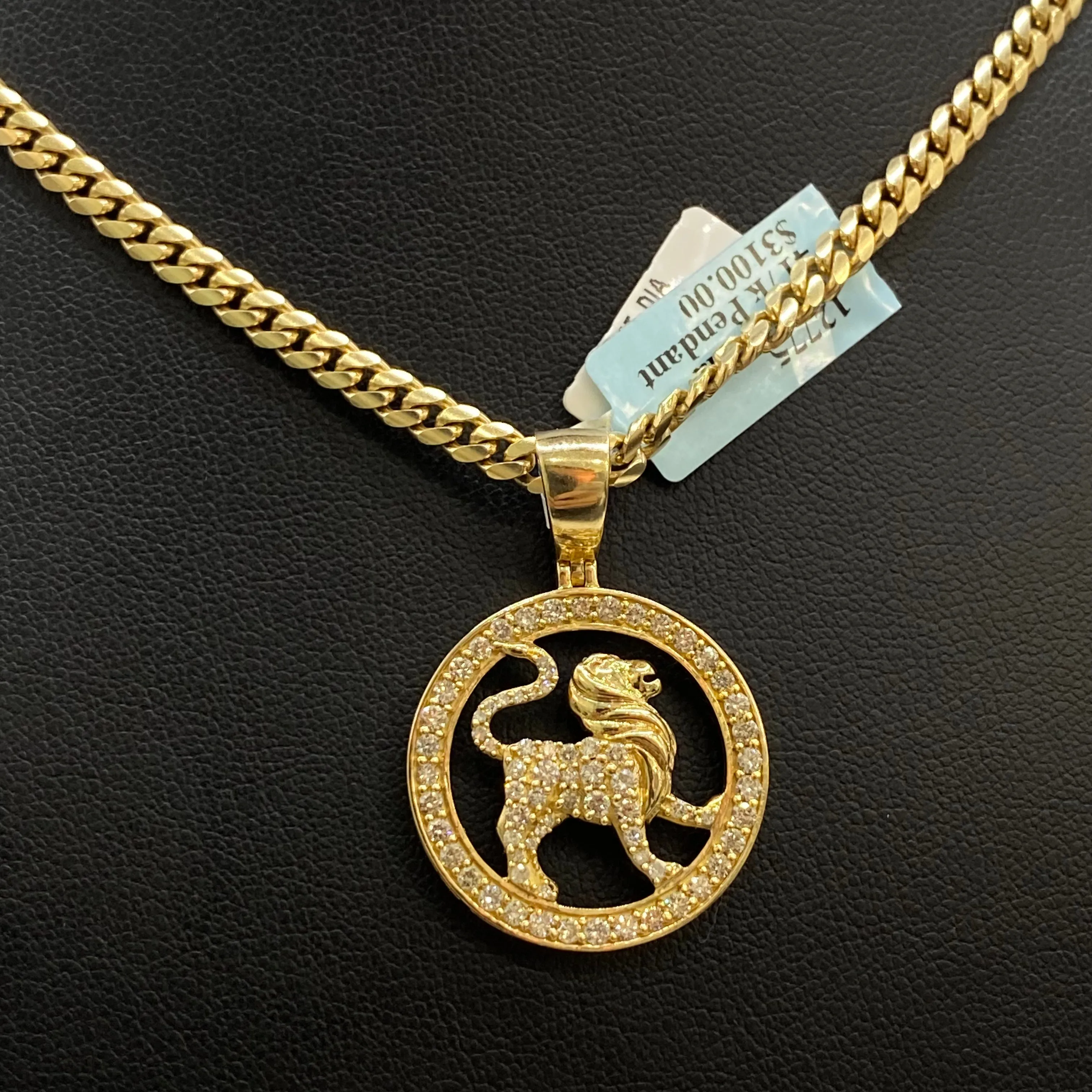 Leo Sign Pendant 10K Yellow Gold With Diamond / 1.37Ct Dia / 6gr