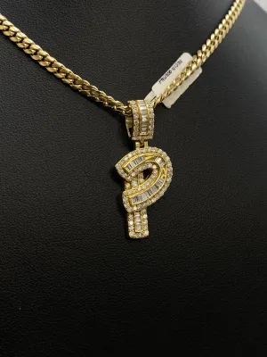 Letter P Pendant 14K Yellow Gold With Diamond / 5.7gr