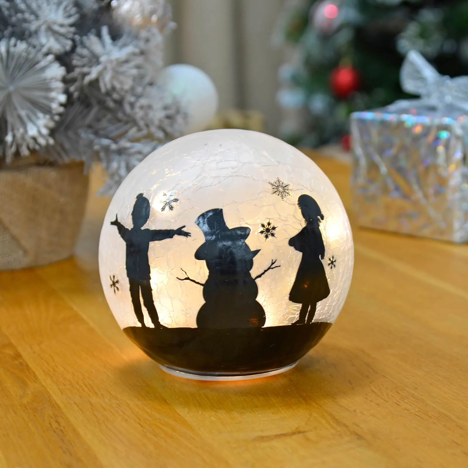 Light Up Christmas Crackle Ball Decoration LED Ornament 15cm